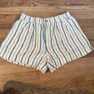Madewell Striped Linen Blend Pull-On Shorts Teal Yellow White Small CKP454625038